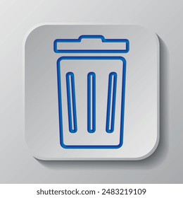 Trashcan simple icon vector. Flat design. Paper cut design. Cutted blue symbol with shadow. Gray badge button, gray background.ai