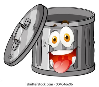 Trashcan with smiling face illustration