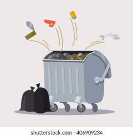 Trashcan. Vector flat cartoon illustration