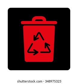 Trashcan vector icon. Style is flat rounded square button, intensive red and black colors, white background.