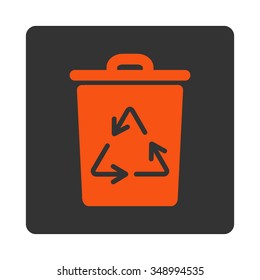 Trashcan vector icon. Style is flat rounded square button, orange and gray colors, white background.