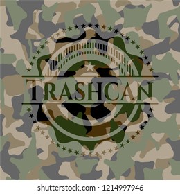 Trashcan written on a camo texture