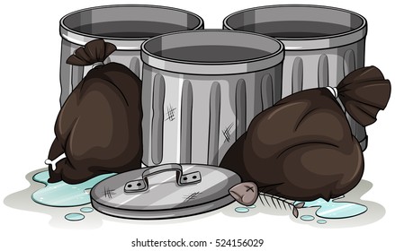 Trashcans and garbage bags illustration