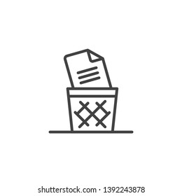 Trashing document. Linear design symbol with thin line and monochrome outline minimal style. Editable stroke.