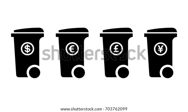trashrubbish wheelie bin icons currency labels stock vector currency labels