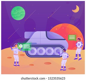 trasportation on the moon astronaut illustration landing page 