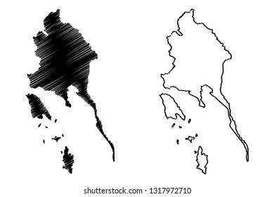 Trat Province (Kingdom of Thailand, Siam, Provinces of Thailand) map vector illustration, scribble sketch Trat map