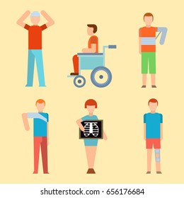 Trauma accident, disabled people, vector cartoon flat style illustration.