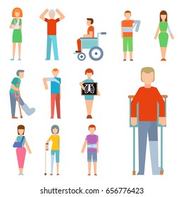 Trauma accident fracture human body safety vector people silhouette cartoon flat style illustration.