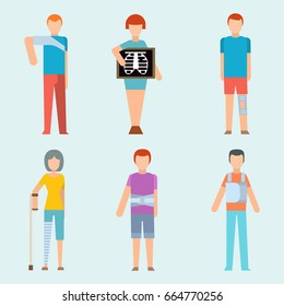 Trauma accident fracture human body safety vector people silhouette cartoon flat style illustration.