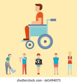 Trauma accident fracture human disabled people vector silhouette cartoon flat style illustration.
