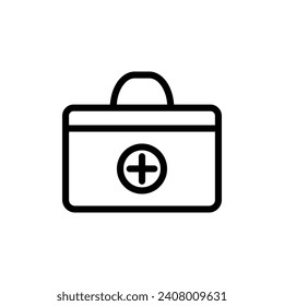 Icono de línea del kit de atención médica de trauma. Icono del paquete de tratamiento de emergencia en color blanco y negro.
