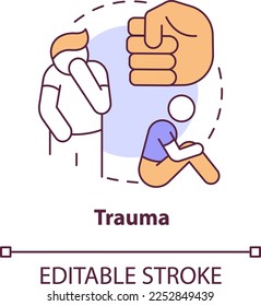 Trauma concept icon. Homophobia problem. LGBTQI mental health risk factor abstract idea thin line illustration. Isolated outline drawing. Editable stroke. Arial, Myriad Pro-Bold fonts used