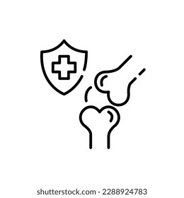 Trauma emergency room insurance coverage. Bones and joint. Shield and cross. Pixel perfect, editable stroke icon