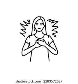 Trauma healing Meditation black line icon  A woman doing breathing exercises  Pictogram for web page  mobile app  promo 