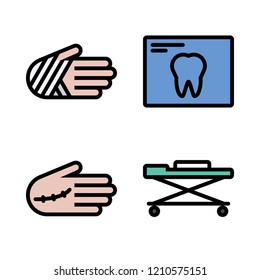 trauma icon set. vector set about injury, stretcher and x ray icons set.