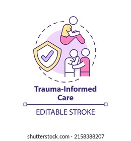 Trauma Informed Care Concept Icon. Patient Healing. Mental Health Trend Abstract Idea Thin Line Illustration. Isolated Outline Drawing. Editable Stroke. Arial, Myriad Pro-Bold Fonts Used