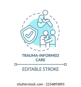 Trauma informed care turquoise concept icon. Patient healing. Mental health trend abstract idea thin line illustration. Isolated outline drawing. Editable stroke. Arial, Myriad Pro-Bold fonts used