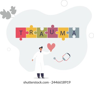 Trauma informed care with understanding about patient body health condition. Complex medical treatment and therapy.flat vector illustration.