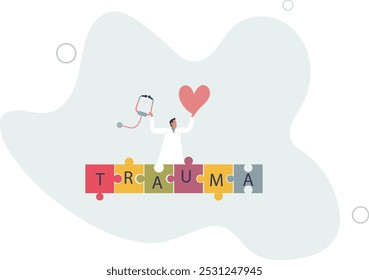 Cuidado informado del trauma con la comprensión sobre la condición de salud del cuerpo del paciente. Diseño plano con las personas.