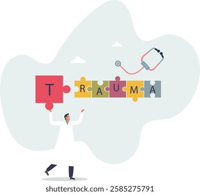 Trauma informed care with understanding about patient body health condition. Complex medical treatment and therapy.flat character life .