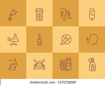 Trauma line icon set. Set of line icons on white background. Healthcare concept. Drug product, pain, surgery. Vector illustration can be used for topics like medicine, health, treatment