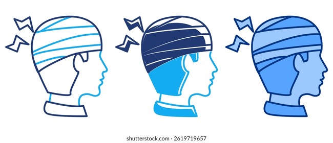 Trauma Recovery icon represented by bandaged head Blue, Dualline, Dualtone style.