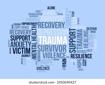 Plantilla de nubes de palabras de Supervivientes de Trauma. Conocimiento médico y de la salud Vector de fondo.