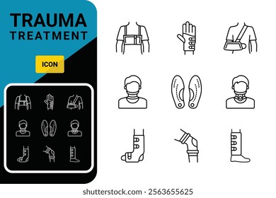 Trauma treatment icons set. Editable stroke. Vector illustration