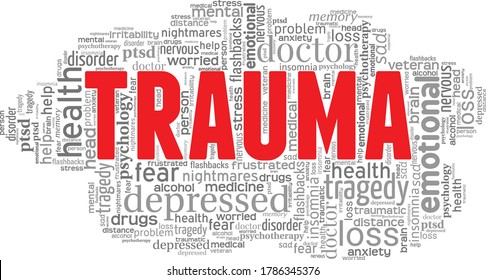 Trauma word cloud isolated on a white background