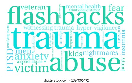 Trauma word cloud on a white background. 