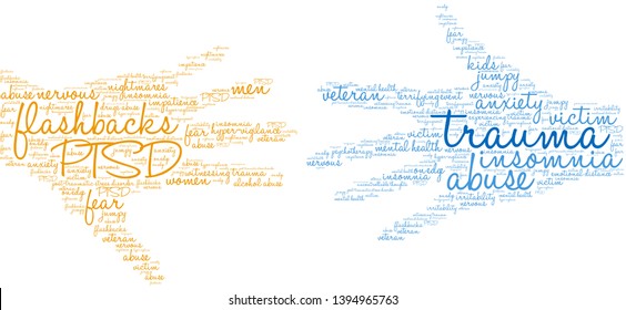 Trauma word cloud on a white background. 