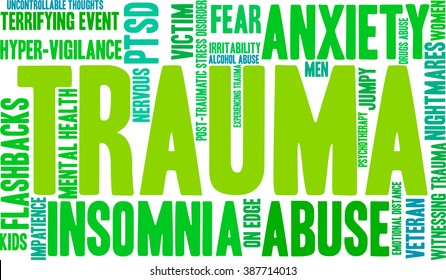 Trauma word cloud on a white background. 