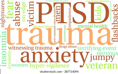 Trauma word cloud on a white background. 