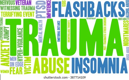Trauma word cloud on a white background. 