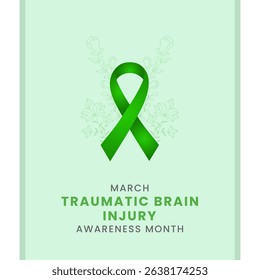 Traumatic brain injury awareness month background design with Green silk ribbon