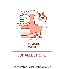 Traumatic event red concept icon. Prolonged abuse and violence. Risk factors abstract idea thin line illustration. Isolated outline drawing. Editable stroke. Arial, Myriad Pro-Bold fonts used