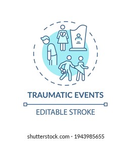 Traumatic Events Concept Icon. Online Family Therapy Types. Experiences That Put Person At Risk Of Damage Idea Thin Line Illustration. Vector Isolated Outline RGB Color Drawing. Editable Stroke