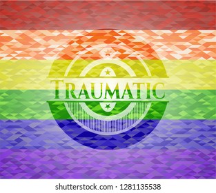 Traumatic on mosaic background with the colors of the LGBT flag