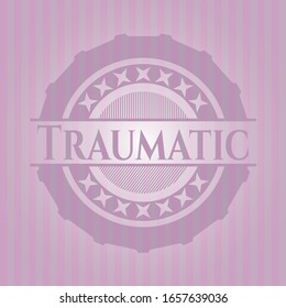 Traumatic retro pink emblem. Vector Illustration. Detailed.