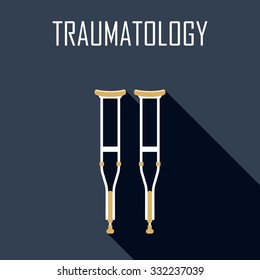 Traumatology. Crutches. Flat icon. Vector illustration