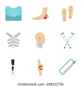Traumatology and orthopedic icon set. Flat style set of 9 traumatology and orthopedic vector icons for web isolated on white background