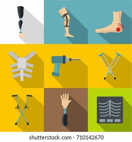 Traumatology and orthopedic icon set. Flat style set of 9 traumatology and orthopedic vector icons for web design