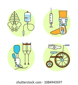Traumatology outline flat icons set. Medical symbols isolated on white background. Vector illustration eps 10.
