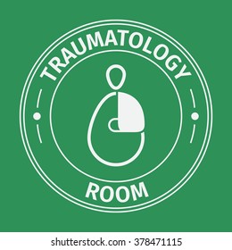 Traumatology room line icon. Isolated on the green background. Flat style trendy modern vector illustration