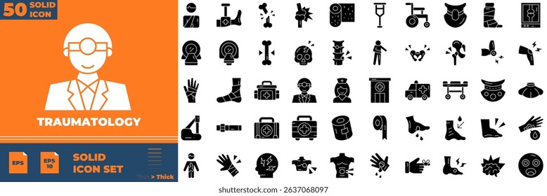 Traumatology Solid Editable Icons set. Vector illustration in modern thin solid style of traumatology icons: medical, hospital, surgery, etc