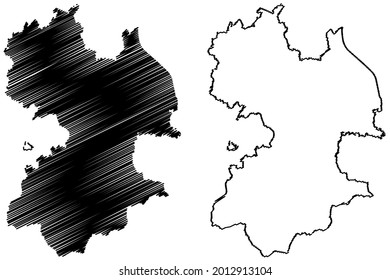 Traunstein district (Federal Republic of Germany, rural district Upper Bavaria, Free State of Bavaria) map vector illustration, scribble sketch Traunstein map
