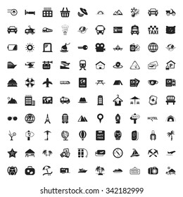 travel 100 icons set for web flat