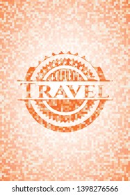 Travel abstract orange mosaic emblem with background