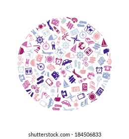 travel and accommodation icons in circle